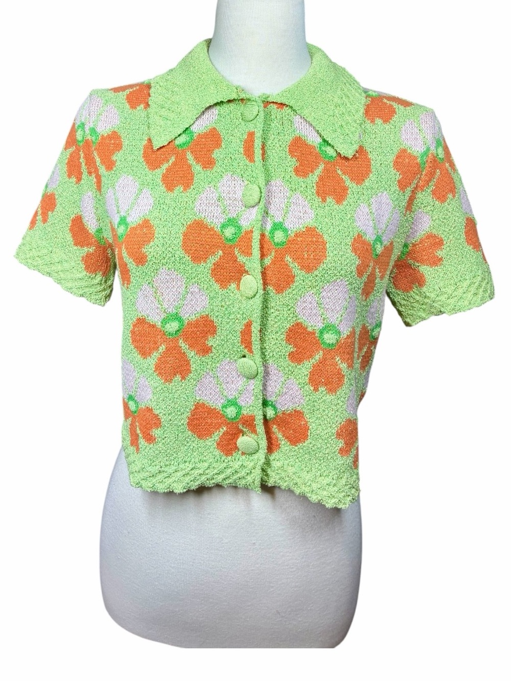 Industry Republic Clothing Floral Jacquard Short Sleeve Polo Cardigan Medium